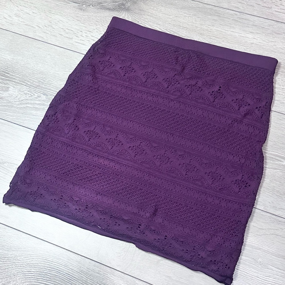 WHBM Crochet Knit Plum Purple Mini Skirt - Picture 4 of 11